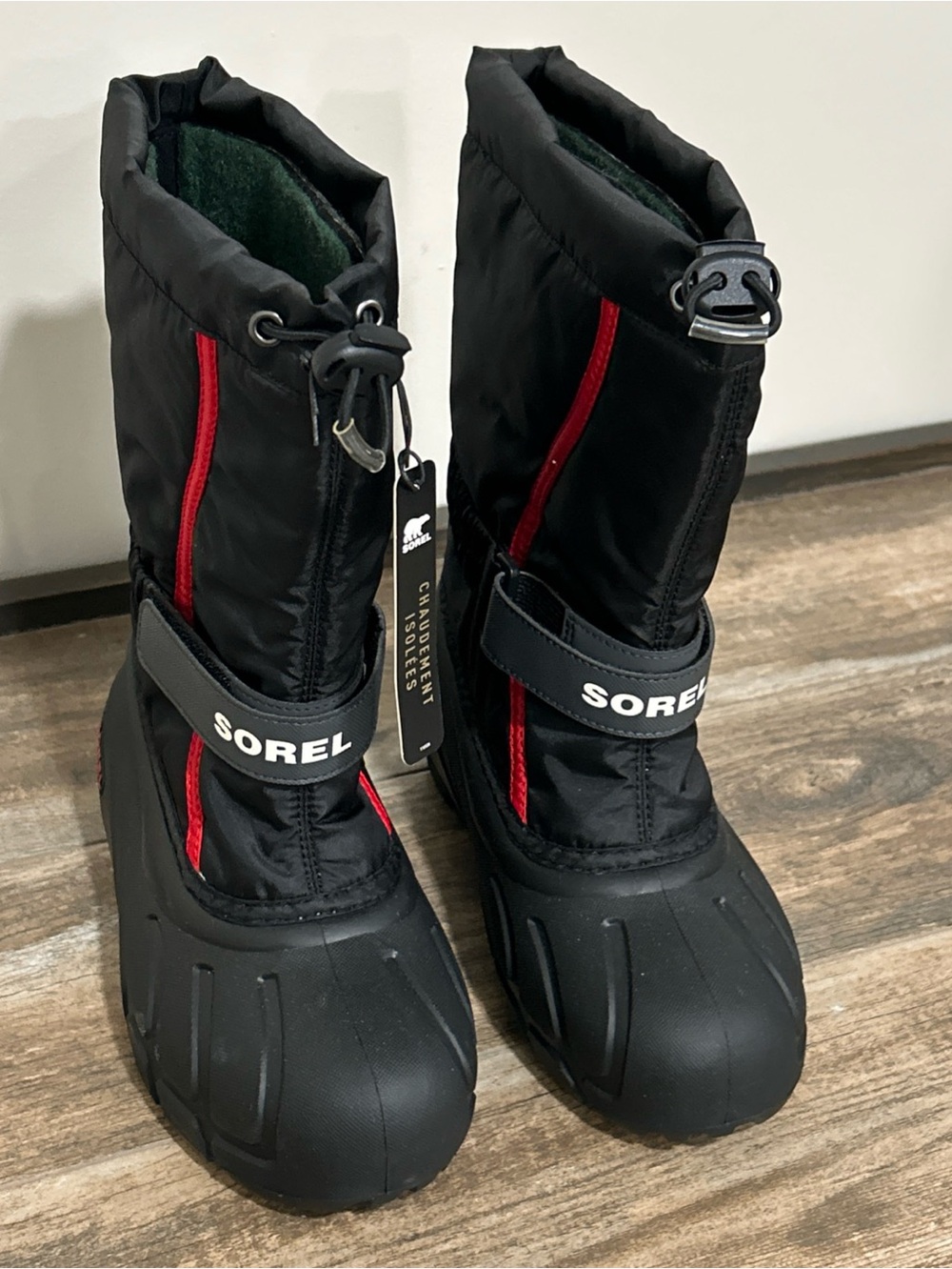 SOREL Youth Flurry Black Winter Snow Insulated Walking Boots Size 3
